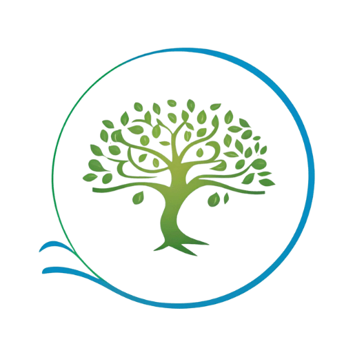 Logo de Tierra de Gaia con un Arbol entonos verdes y un círculo con tonos azules