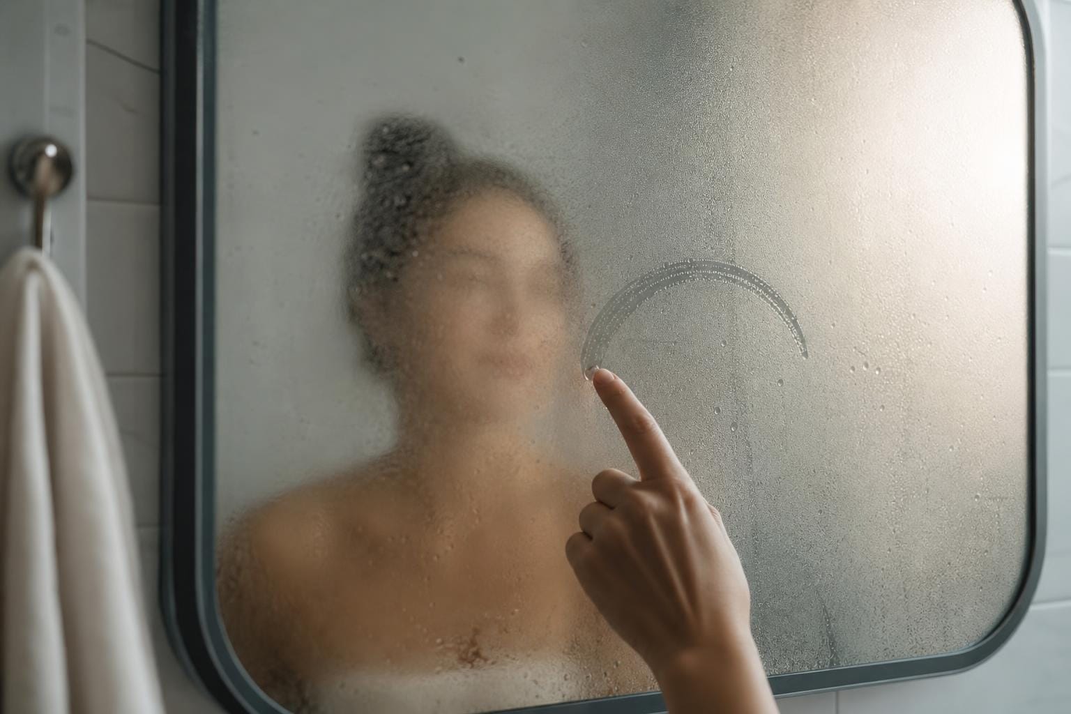 Espejo con vapor como metáfora de la autoimagen espiritual